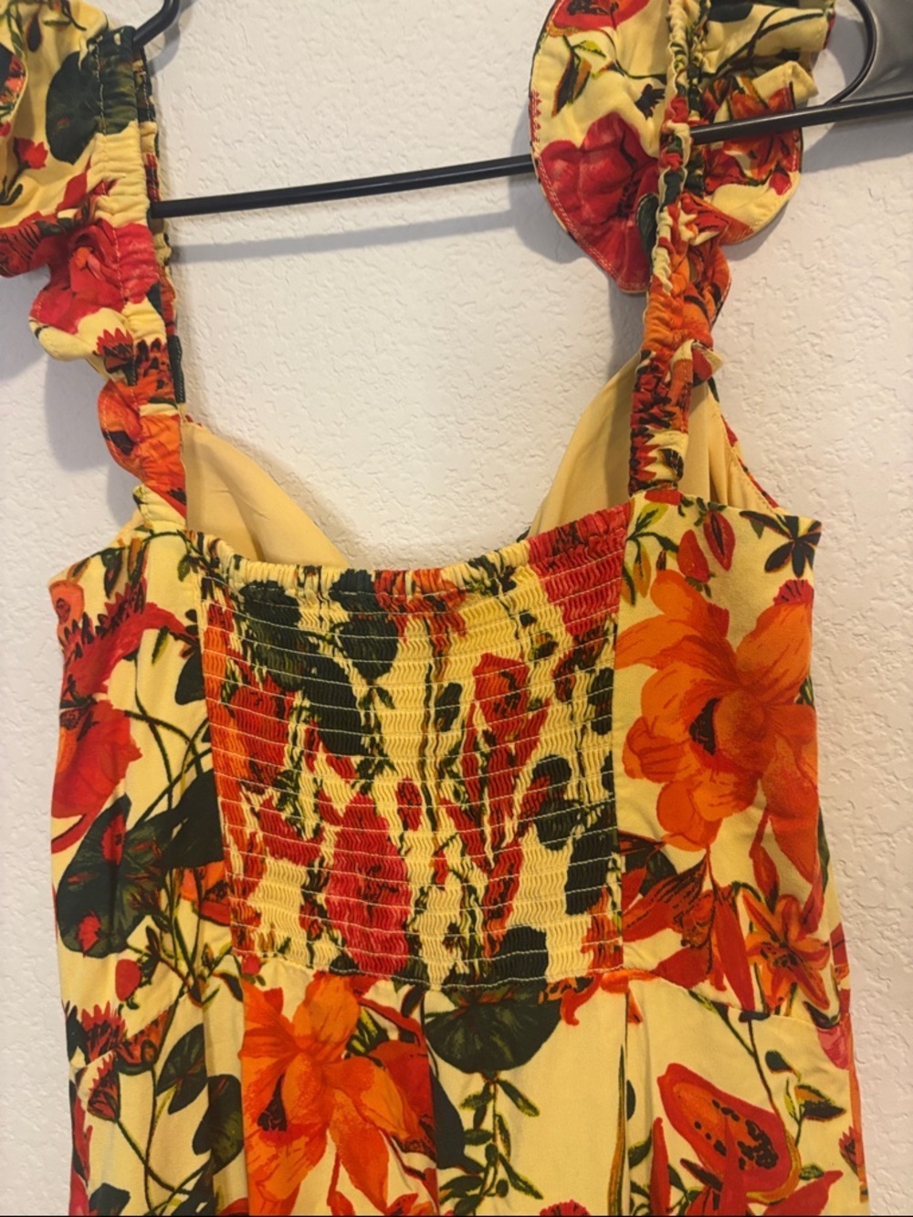 Celsea 28 Small Yellow Floral Maxi Dress with Red & Orange Blooms ruffle straps - Picture 7 of 8
